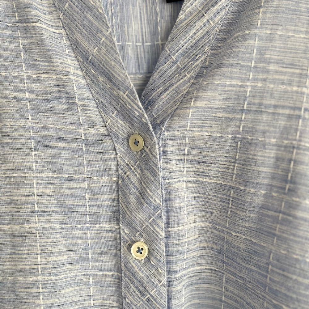 Talbots Sky Blue Roll-Sleeve Windowpane Cotton Blouse 1X - Picture 2 of 6